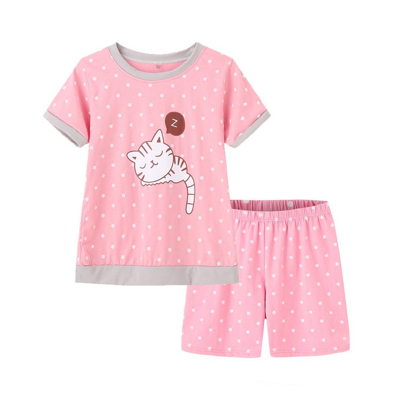 MyFav Young Girls Pajama Cute Cat Pattern Nighty Comfy Shorts Clothes Kids Sleepwear - Image 1